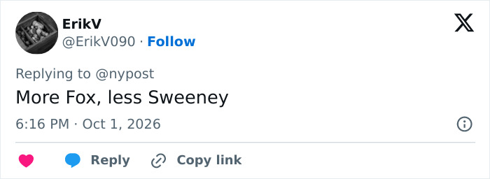 A social media user's comment comparing Megan Fox and Sydney Sweeney. A social media user's comment comparing Megan Fox and Sydney Sweeney.