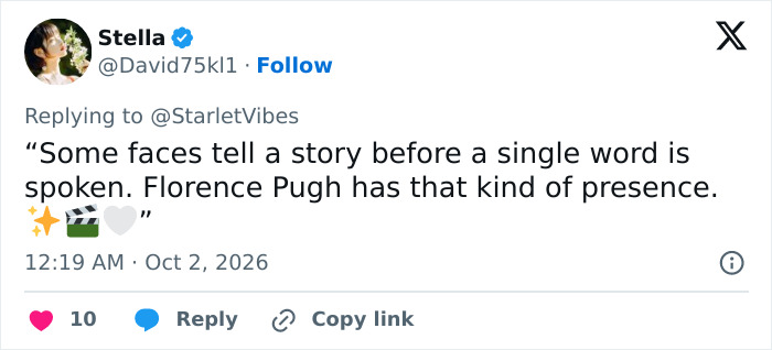 A tweet praising the presence of Florence Pugh's steamy scene