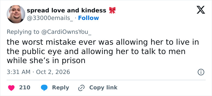 X post criticizing the decision to allow G***y Rose Blanchard to communicate in prison. X post criticizing the decision to allow G***y Rose Blanchard to communicate in prison.