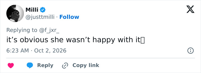 Social media post debating Florence Pugh's reaction to a scene.