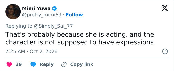A tweet by user Mimi Yuwa explaining Florence Pugh's steamy scene acting choices