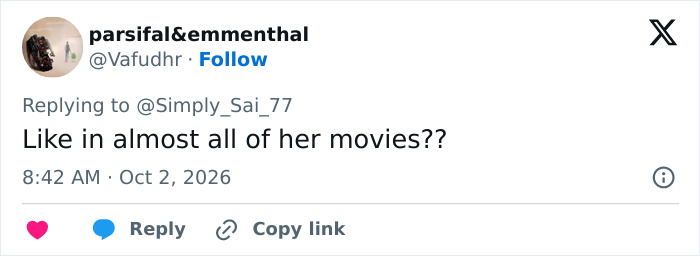 A Twitter post about Florence Pugh's movie performances.