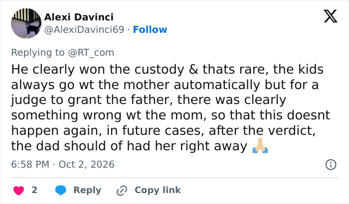 An online reaction discussing the rare outcome of a father winning a custody battle. An online reaction discussing the rare outcome of a father winning a custody battle.