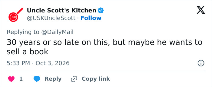 A social media post about the O.J. Simpson case stating 30 years late, maybe he wants to sell a book A social media post about the O.J. Simpson case stating 30 years late, maybe he wants to sell a book