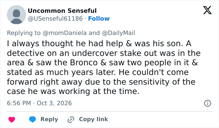 A user comment discussing an accomplice theory regarding the O.J. Simpson case A user comment discussing an accomplice theory regarding the O.J. Simpson case