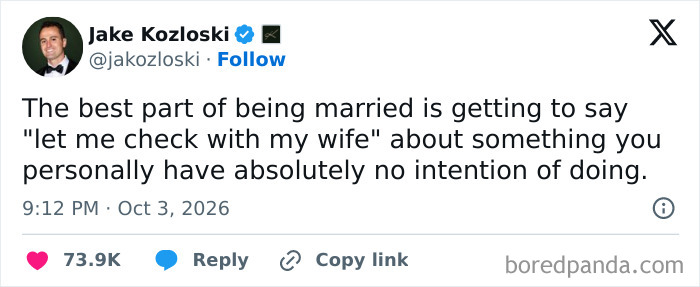 A humorous post about marriage excuse tactics, part of hilarious tweets from October.