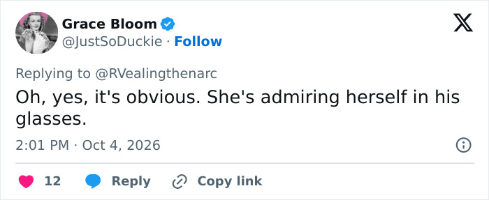 A social post commenting on Nicola and Brooklyn Beckham marriage, suggesting she is admiring herself.