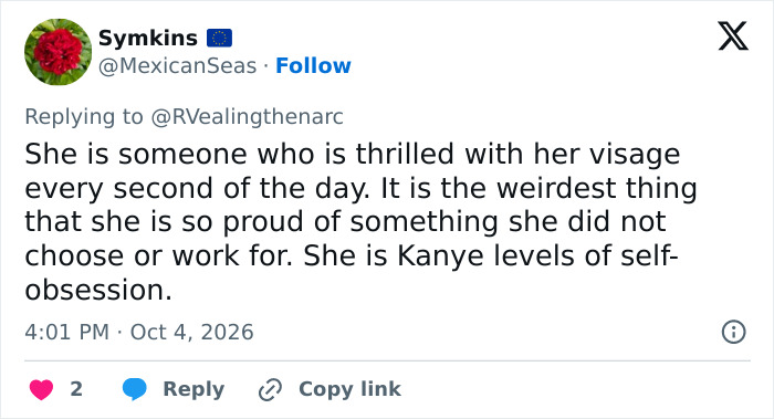A social media user comparing Nicola and Brooklyn Beckham marriage to Kanye levels of self-obsession.