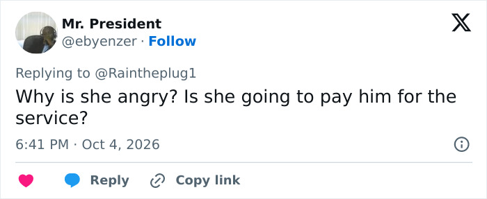 Tweet questioning a woman complaining about her neighbor not mowing her grass. Tweet questioning a woman complaining about her neighbor not mowing her grass.