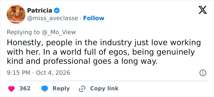 A social media post explaining that people in the fashion industry love Gigi Hadid for her kindness and professionalism A social media post explaining that people in the fashion industry love Gigi Hadid for her kindness and professionalism
