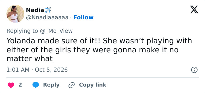 A tweet by Nadia on Yolanda Hadid making sure her daughters succeed, discussing Gigi Hadid. A tweet by Nadia on Yolanda Hadid making sure her daughters succeed, discussing Gigi Hadid.