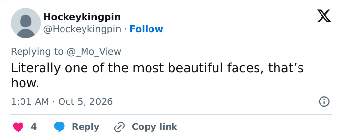 A tweet by Hockeykingpin about Gigi Hadid having one of the most beautiful faces. A tweet by Hockeykingpin about Gigi Hadid having one of the most beautiful faces.