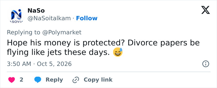Online comments expressing skepticism over Kash Patel's engagement and divorce papers.