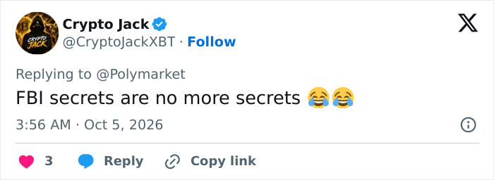 A mock tweet joking about FBI secrets being revealed following Kash Patel's engagement.