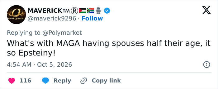 X post discussing the backlash over Kash Patel's sudden engagement and the age gap.