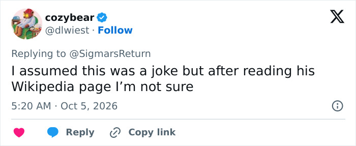 A social media reaction by cozybear discussing a Grease star, showing how men lack self-awareness.