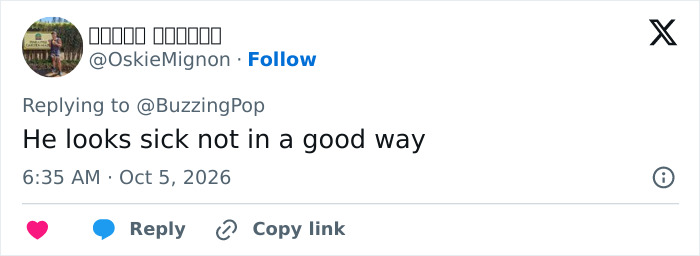 A user tweet stating he looks sick, discussing Ryan Seacrest's body transformation. A user tweet stating he looks sick, discussing Ryan Seacrest's body transformation.