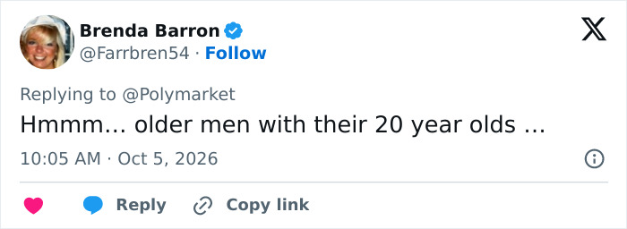 An X post on Kash Patel engagement highlighting older men with their 20 year olds