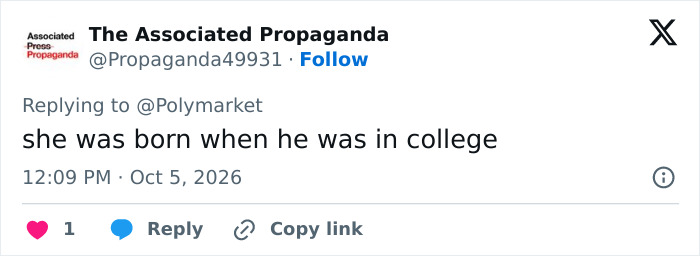 Social media post discussing the age gap and sudden engagement of Kash Patel.