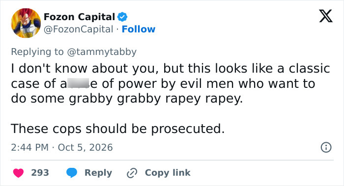 A social media comment criticizing cops involved in the Arizona State cheerleader incident.