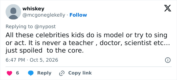 Social media post criticizing celebrity kids and nepotism Social media post criticizing celebrity kids and nepotism