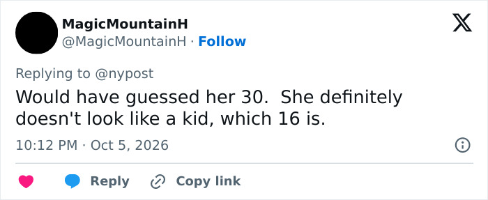 X post criticizing the age presentation of Heidi Klum’s 16-year-old daughter X post criticizing the age presentation of Heidi Klum’s 16-year-old daughter