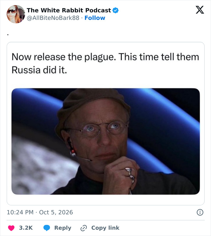 A meme referencing Russian plague headlines and releasing the virus