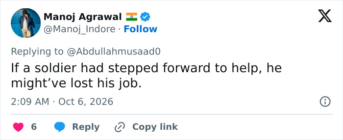 Online comment on why soldiers stood by during the Usha Vance incident. Online comment on why soldiers stood by during the Usha Vance incident.