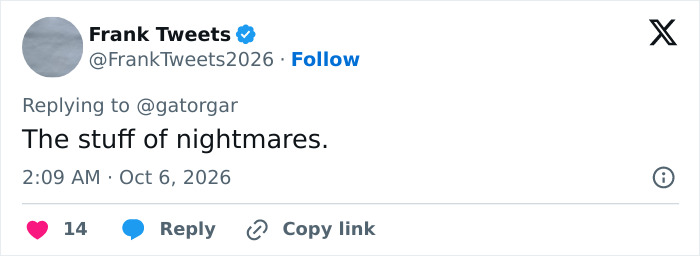 A social media tweet describing the Rumpelstiltskin Tiptoe character as the stuff of nightmares. A social media tweet describing the Rumpelstiltskin Tiptoe character as the stuff of nightmares.