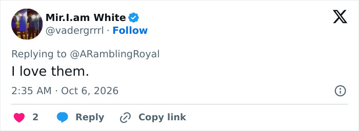 X post from user Mir.I.am White expressing love for Prince George, Princess Charlotte, and Prince Louis. X post from user Mir.I.am White expressing love for Prince George, Princess Charlotte, and Prince Louis.