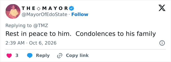 Social media post reacting to the news that the televangelist has passed away Social media post reacting to the news that the televangelist has passed away