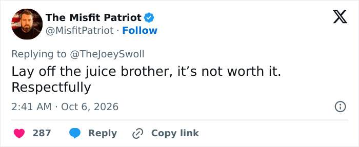 A respectful comment on social media advising Joey Swoll to stop using steroids. A respectful comment on social media advising Joey Swoll to stop using steroids.