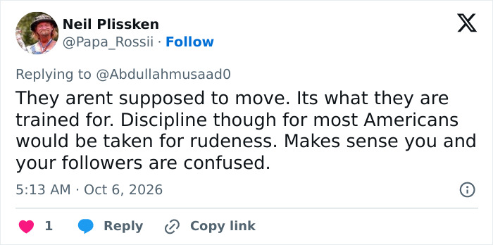A social media comment discussing discipline and Usha Vance reactions on social platform X. A social media comment discussing discipline and Usha Vance reactions on social platform X.