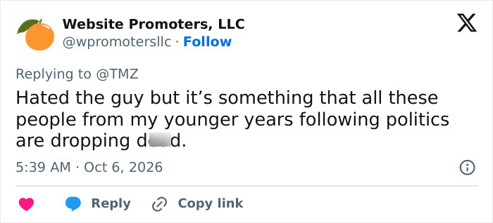 A social media post reacting to the news of a televangelist who passes away A social media post reacting to the news of a televangelist who passes away