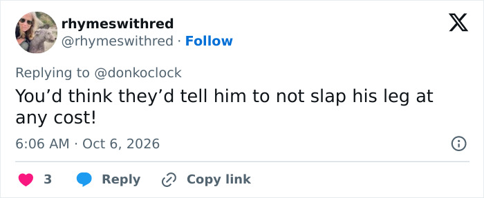 A social media post discussing Trump's path to Air Force One and leg slapping habits. A social media post discussing Trump's path to Air Force One and leg slapping habits.