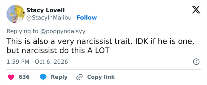 Tweet discussing narcissist traits in relation to allegations against Cole Sprouse