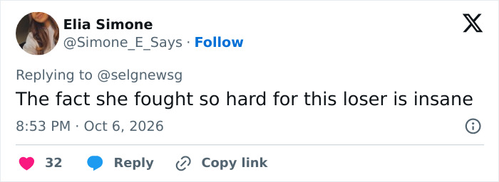 Social media post criticizing Selena Gomez and her relationship with Benny Blanco Social media post criticizing Selena Gomez and her relationship with Benny Blanco