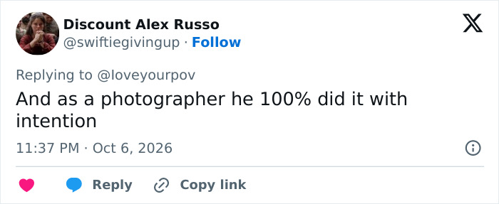 Social media post highlighting Cole Sprouse acting with intention as a photographer