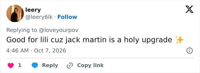 Tweet mentioning Lili and Jack Martin amidst Cole Sprouse drama