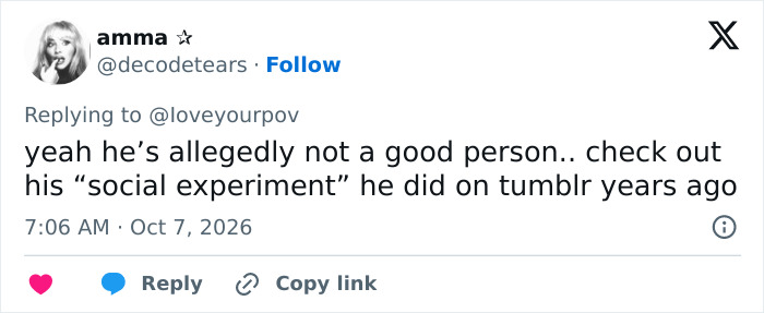 Tweet referring to a past Tumblr social experiment by Cole Sprouse