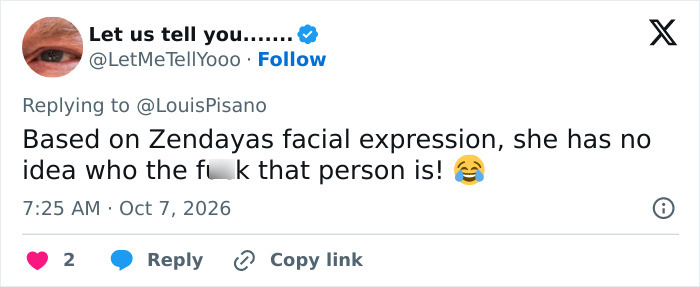 A social media comment discussing Zendaya's reaction during Paris Fashion Week. A social media comment discussing Zendaya's reaction during Paris Fashion Week.