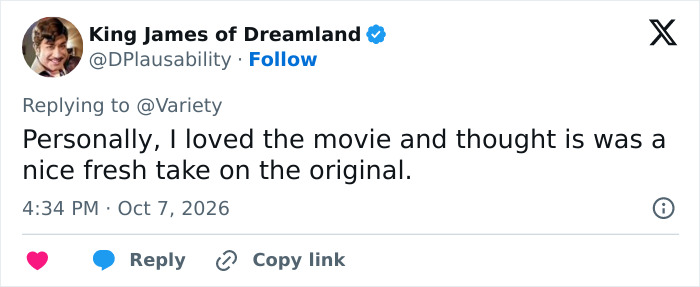 A post expressing positive feedback for a Stephen King remake movie