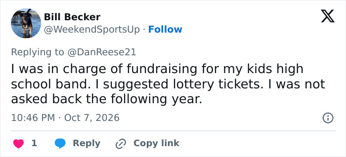 A social media post about high school band fundraising ideas, highlighting an honest fundraiser experience.