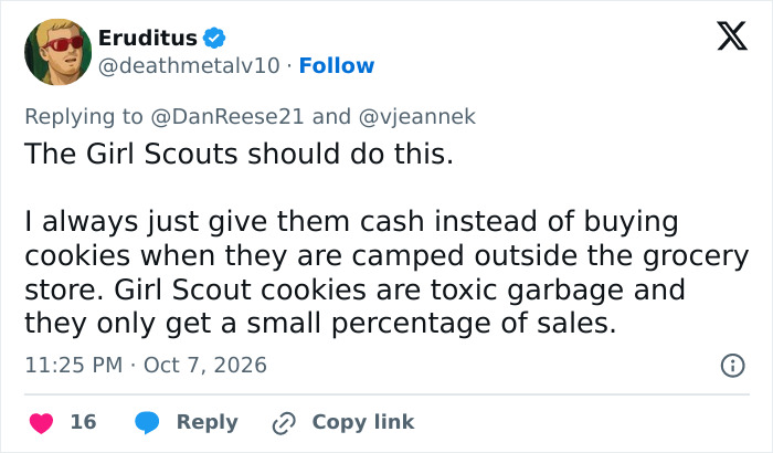 A comment suggesting direct cash donations for youth groups during a middle school honest fundraiser.