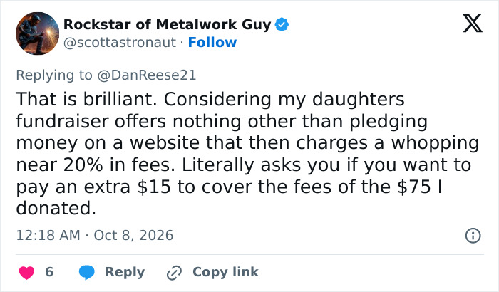 Social media comment about school fundraiser fees and direct donations, relating to an honest fundraiser.