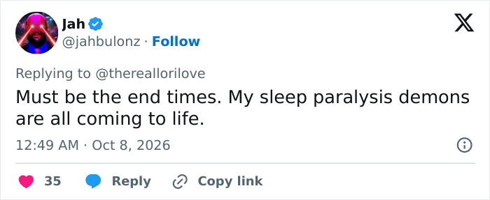 A tweet about a billionaire at a White House event joking about sleep paralysis demons. A tweet about a billionaire at a White House event joking about sleep paralysis demons.