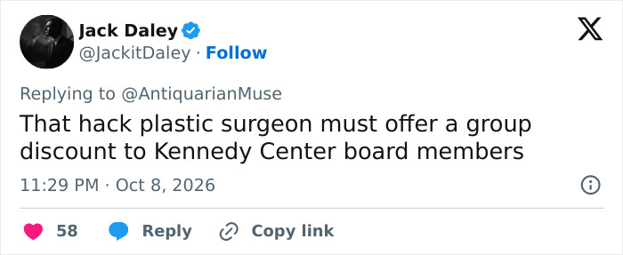 A social media post criticizing plastic surgeons and Susan Dell's transformation.