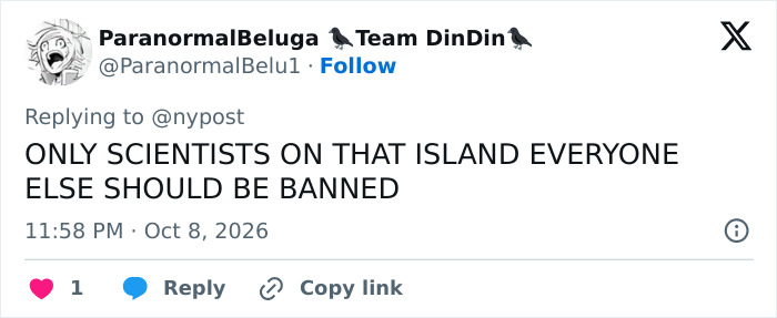 A social media post on X discussing the island inhabited by giant tortoises