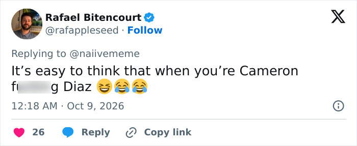 A social media post referencing Cameron Diaz during a discussion on aging.