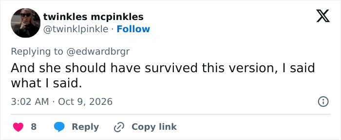 Social post debating whether a character in the Stephen King Remake should have survived the film.